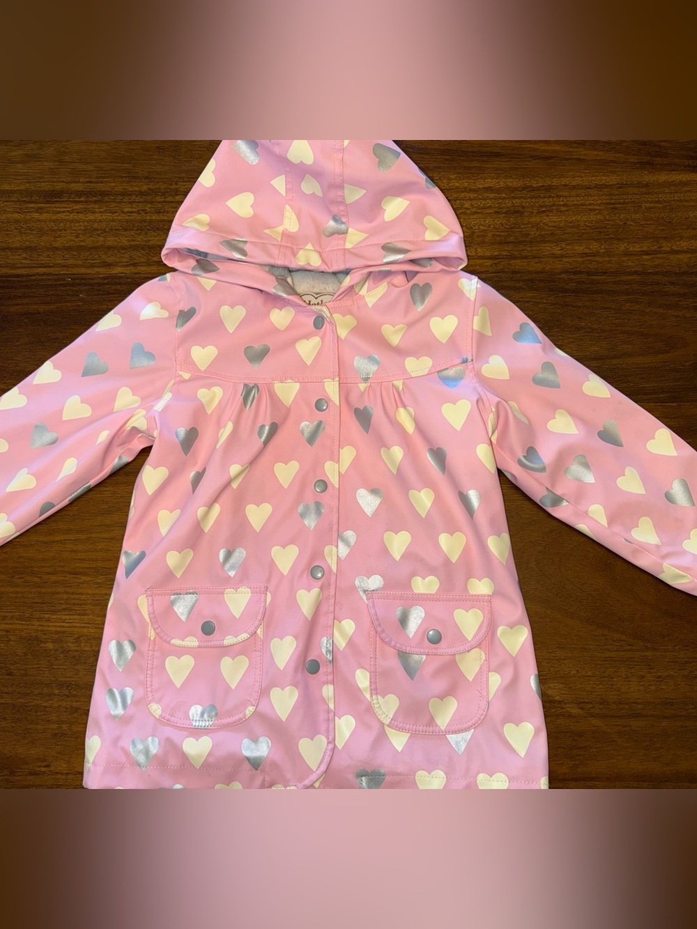 Hayley Kids Pink Heart Hooded Raincoat - Size 6